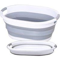 Neel Blue Oval Collapsible Foldable Laundry Basket - 24L in Grey | Size: Medium