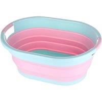 Neel Blue Oval Collapsible Foldable Laundry Basket - 24L in Pink | Size: Medium