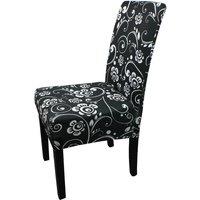 Neel Blue Short Spandex Dining Chair Cover, Slipcover, Eye Floral - Black