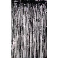 Neel Blue Foil Fringe Curtain Metallic Tinsel Backdrop Steamers - 1x3 Metres in Black