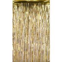 Neel Blue Foil Fringe Curtain Metallic Tinsel Backdrop Steamers - 1x2 Metres in Gold