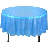 Neel Blue 84" Round PVC Tablecloth, Disposable Plastic Table Cover in Royal