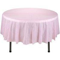 Neel Blue 84 Round PVC Tablecloth, Disposable Plastic Table Cover in Light Pink