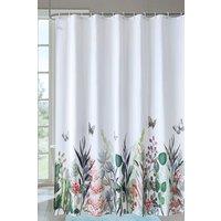 Neel Blue Wildflower Themed Shower Curtain with Hooks, Water Resistant Bathroom Curtains in White | Size: 180 cm width x 180 cm drop