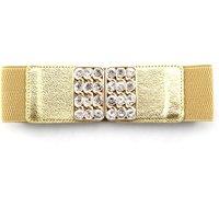 Neel Blue Women's Elastic Waist Belt with Gold Buckles, Cinch Belts | Size: Small