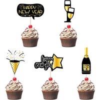 Neel Blue 7 Pcs Cupcake Toppers Picks, Cocktail Sticks in Gold