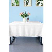 Neel Blue 90 Inch Square Table Cloth, Spun Polyester Linen Tablecloth in White