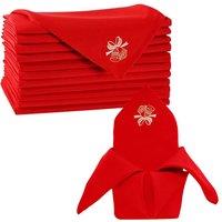 Neel Blue Red Christmas Table Napkin with Jingle Bell Embroidery - 20" x 20"