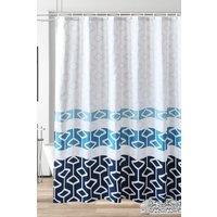 Neel Blue Abstract Geometric Navy Blue & White Bathroom Shower Curtain with 12 Hooks | Size: 180 cm width x 180 cm drop