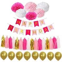 Neel Blue 35PCS Happy Birthday Decorations Set - Hot Pink in Bright Pink