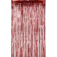 Neel Blue Foil Fringe Curtain Metallic Tinsel Backdrop Steamers - 1x3 Metres in Red