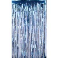 Neel Blue Foil Fringe Curtain Metallic Tinsel Backdrop Steamers - 1x2.5 Metres in Blue