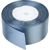 Neel Blue Double Sided Satin Polyester Ribbon Roll, 50mm x 25 Metres in Metallic Silver