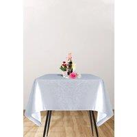 Neel Blue Square Damask Tablecloth, Overlay Swirl Dinner Tablecover in White