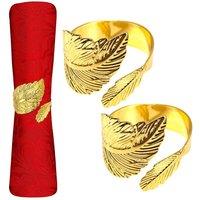 Neel Blue Gold Leaf Napkin Rings Set, Elegant Serviette Buckles for Xmas