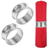 Neel Blue Christmas Beaded Rim Napkin Rings, Serviette Holders, Hammered Design Metal Buckles in Silver