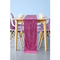 Neel Blue Crushed Velvet Table Runner, 33cm x 274cm in Pink | Size: 33 cm x 274 cm