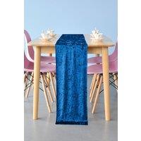 Neel Blue Crushed Velvet Table Runner, 33cm x 274cm in Blue | Size: 33 cm x 274 cm