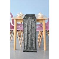 Neel Blue Crushed Velvet Table Runner, 33cm x 274cm in Silver | Size: 33 cm x 274 cm