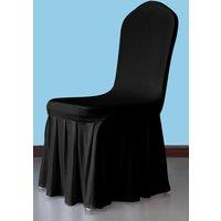 Neel Blue 10pcs Skirt Style Dining Chair Slipcover, Polyester Spandex Chair Cover in Black