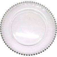 Neel Blue Acrylic Charger Plate, 33cm Charger Plate with Beaded Rim in Silver