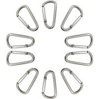 Neel Blue 10pcs D-Shape Carabiner Clips Spring Loaded Snap Hook Clasps in Silver