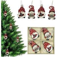 Neel Blue Wooden Xmas Tree Hanging Decorations, Red & White Gnome Ornaments with Merry Christmas Sign