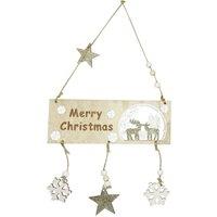 Neel Blue Wooden Merry Christmas Hanging Sign for Xmas - 20cm x 17cm x 2cm in Natural | Size: 20 cm x 17 cm x 2 cm