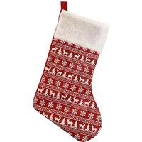 Neel Blue Christmas Stocking Reindeer & Xmas Tree Design Velvet Hanging Santa Sack in Red
