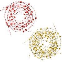 Neel Blue 9M Christmas Metallic Bead Chain, 7.5mm Pearl Garland for Xmas - Red & Gold