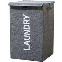 Neel Blue Laundry Basket with Lid 57L Collapsible Hampers with Handles in Grey