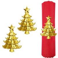 Neel Blue Tree Design Napkin Rings, Star-Topped Christmas Tree Napkin Holder - Gold, 6pcs in Gold