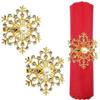 Neel Blue Snowflakes Napkin Rings, Faux Pearl with Diamante Rhinestone Christmas Napkin Holder - Silver, 6pcs in Gold