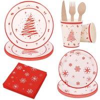 Neel Blue Christmas 112pcs Disposable Tableware Set Xmas Themed Dinnerware set in Red