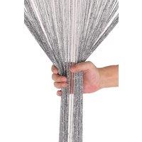 Neel Blue Glitter String Curtain Panel, Polyester Spaghetti Tassel, 200cm x 100cm in Silver | Size: 100 cm width x 200 cm drop