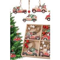 Neel Blue Car Design Wooden Christmas Tree Ornaments - 12pcs