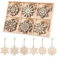 Neel Blue Wooden Snowflake Ornaments - Pack of 24 in Light Beige