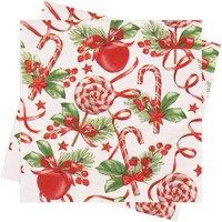 Neel Blue Christmas Paper Napkins, 20pcs White & Red Striped Xmas Serviettes | Size: 20 Pack