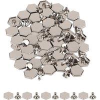 Neel Blue 12mm Hexagonal Feet Cap with 7mm Rivets Studs - 25pcs in Silver