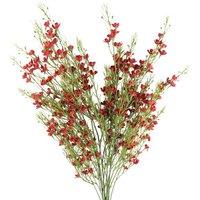Leaf Pack of 6 x 100cm Artificial Foliage Stem with Small Flowers - Red | Size: 6 x 100 cm