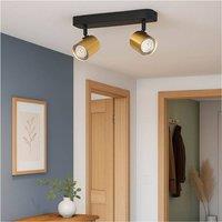 Loops Sleek Modern Black & Brushed Brass LED Bathroom Ceiling Spotlight