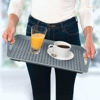 Basilico Pack of 2 Non-Slip Serving Trays with Easy-Grip Handles in Grey
