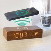 Bergstrom Wood Effect Wireless Charging Alarm Clock with LED Display in Brown