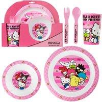 Hello Kitty 5 Piece Breakfast Set Pink Reusable Plastic Tableware