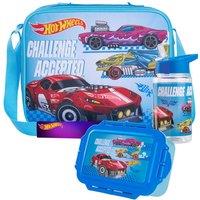 Hot Wheels 3 Piece Lunch Bag With Strap Set School Picnic Holiday Travel in Blue