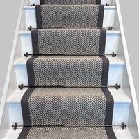 RainbowHome Herringbone Java Stair Runner with 100% Cotton Grey Border in Beige | Size: 20 cm x 12 cm