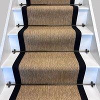 RainbowHome Bibery Weave Beige Stair Runner with 100% Black Cotton Border | Size: 20 cm x 12 cm