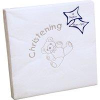 NPK Christening Teddy Design Foil Printed Napkins (Pack Of 15) in White