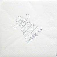 NPK Wedding Day Design Foil Printed Napkins (Pack Of 15) in White