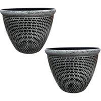 Gr8 Garden Pair Of Cromarty Plant Pot Large 36cm Plastic Round Flower Garden Patio Planter in Silver